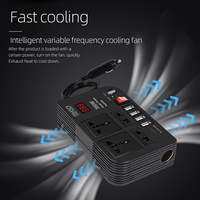 Convertidor de Corriente para Auto de 300W de Alta Potencia, DC 12V a 220V, Multifunción, 4 Puertos USB, Material ABS Negro