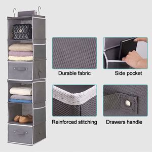 Collapsible <b>6</b>-Shelf Hanging Closet Organizer, Hanging Wardrobe Storage Shelves, <b>6</b>-Shelf Hanging Closet Organizer With 2 <b>Drawers</b> - Product Image 4
