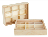 Petite boîte en bois non finie avec couvercle, boîtes de rangement à 9 compartiments, conteneur de perles avec couvercle transparent
