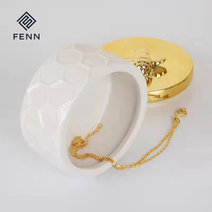 FENN Custom White Personalized Jewlery <strong>Box</strong> Storage for Bracelets Earrings <strong>Ceramic</strong> <strong>Jewelry</strong> Container with Lid Bee for Girls Gift - Product Image 3