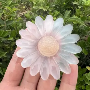 Tự Nhiên Làm Tay Reiki Trắng Selenite Hoa Chạm Khắc Chữa Bệnh Đánh Bóng Đá Quý Pha Lê Daisy Hoa Cho Thiền Trang Trí