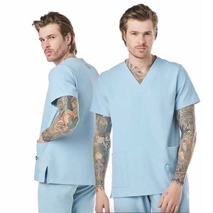 Adar manga corta azul marino gris hombres enfermera Doctor Scrubs uniformes conjuntos médico Scrubs trabajo uniforme conjunto - Product Image 5