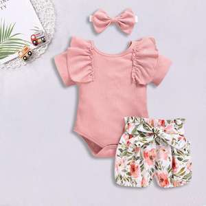 Hot Sale 3 to 6 Month Summer New Born Outfits Infant Baby Girls Clothing Sets <b>Toddler</b> Clothes With Headbands - Product Image 3