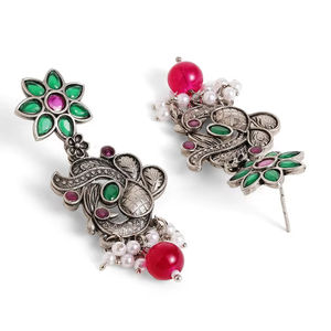 Boucles d'oreilles goutte oxydé vert plaqué argent en vrac faites à la main style lustre tendance personnalisé pour cadeau matériau principal en laiton - Product Image 1