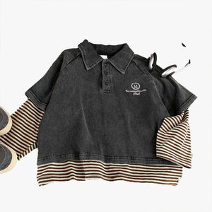 Camiseta Polo a Rayas Estilo Coreano Otoño 2026 para Niños, Camiseta Vintage con Cuello para Niños - Product Image 5