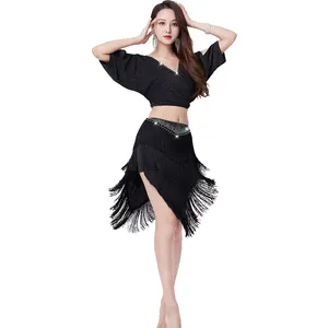 New Sexy Hollow Short sleeve top Tassel Triangle Skirt Oriental Belly Dance Performance costumes wear