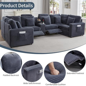<span class=keywords><strong>Canapé</strong></span> sectionnel inclinable en U avec console, en velours côtelé, 6 places, modulaire, <span class=keywords><strong>pour</strong></span> salon et home cinéma - Product Image 6