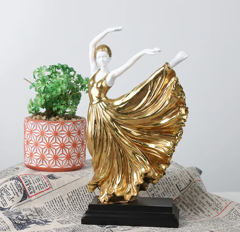 Redeco reçine sanat bayan şekil ev dekoratif aksan yeni ürün altın dans kız heykeli