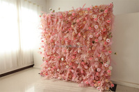 Panneau mural floral 3D fait main en roses de soie roses LEXI de 2,4 m – Faux toile de fond pour mariage et Saint-Valentin