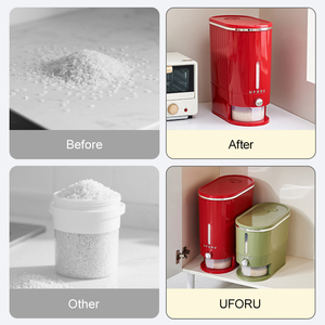 UFORU Distributeur de riz grande capacité, conteneur en plastique hermétique avec <span class=keywords><strong>bec</strong></span> verseur doseur pour le stockage des céréales dans le garde-manger - Product Image 4
