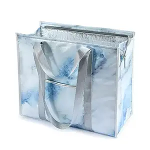 Bolso de compras reutilizable con cremallera resistente, bolsa térmica aislante, impermeable, con cremallera resistente