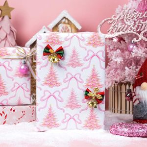 Papel de Regalo con Diseño de Árbol de Navidad y Lazo Rosa, 17 Pulgadas x 32.8 Pies, Reciclable, para Manualidades y Regalos - Product Image 3