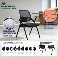 Chaise de formation ergonomique pliable avec tablette d'écriture, dossier en maille respirante, empilable, à quatre pieds, pour l'école et les conférences
