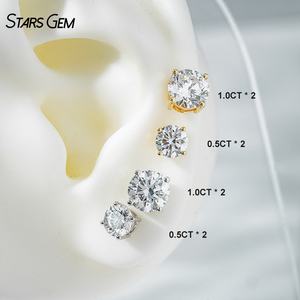 Boucles d'oreilles clous en diamant de laboratoire Starsgem, or massif 10K plaqué rhodium, 0,3-2,0 carats par paire, taille brillant, solitaire classique - Product Image 2