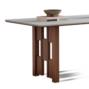 Solid Wood <b>Dining</b> <b>Table</b> Mid-Century Style Nordic Wabi-Sabi Style Quartzite <b>Top</b> Walnut Color Rectangle 6-Seater for Small - Product Image 6