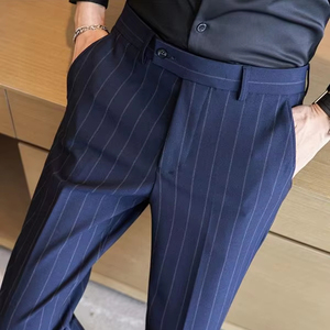 <span class=keywords><strong>Pantaloni</strong></span> Casual Slim fit <span class=keywords><strong>a</strong></span> <span class=keywords><strong>righe</strong></span> da uomo <span class=keywords><strong>pantaloni</strong></span> <span class=keywords><strong>lunghi</strong></span> elastici <span class=keywords><strong>a</strong></span> gamba piccola - Product Image 1