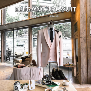 कस्टम बनाया गया पुरुषों का सुरुचिपूर्ण गुलाबी नीला औपचारिक व्यापार सूट <span class=keywords><strong>3</strong></span>-टुकड़ा स्लिम फिट ब्लेज़र बनियान पैंट जिपर को शादी के दूल्हे प्रोम के लिए फ्लाई - Product Image 2