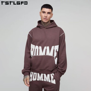 Chándal holgado de algodón orgánico personalizado OEM, conjunto de pantalones de chándal con capucha para hombre, conjunto de punto de contrato con capucha de talla grande Boxy Fit para invierno - Product Image 3