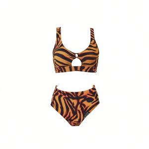 Costume da bagno bikini taglie forti HDJ con stampa tigre, vita alta, push-up e dettagli cut-out per donna, ideale per la spiaggia - Product Image 4