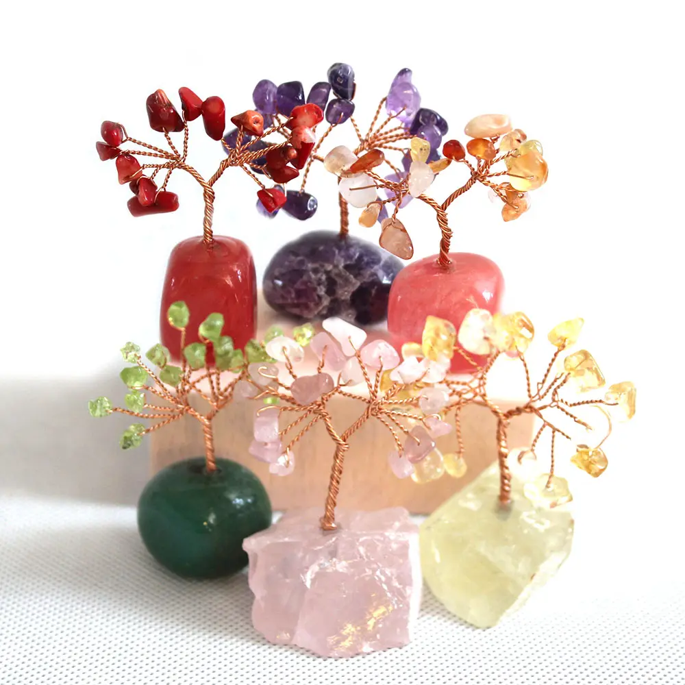 Wholesale natural stone rose quartz amethyst tree healing crystal tree Crystal Crafts Gifts Handmade