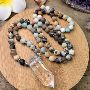 Collier perlé d'amazonite mat <span class=keywords><strong>BD</strong></span>-A159, 108 perles Mala, perles de cristal à Double Quartz nouée, perles de prière de Yoga - Product Image 1