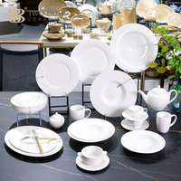 Assiettes en porcelaine blanche modernes pour la restauration, service de vaisselle de luxe, ensemble de bols, ensemble d'assiettes, vaisselle de dîner