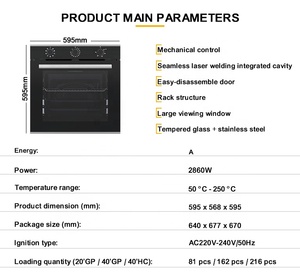 New Products 74L Built in Oven 60cm Knob Control Black Wall Oven for Pizza Cooking - Product Image 2