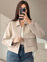 Manteau d'extérieur à manches longues avec poches, veste courte élégante pour femme, veste zippée pour femme, nouveau manteau d'hiver