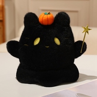 Peluche fantôme chat d'Halloween simulée et moelleuse avec chapeau de sorcière et baguette magique pour la décoration intérieure, jouet en peluche mignon, vente en gros