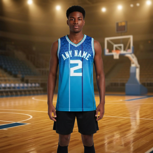 Camiseta de Baloncesto Sublimada Personalizada para Hombre, sin Mangas, Cuello en V, Absorbente de Humedad, Ajuste Atlético, Degradado Azul - Product Image 3