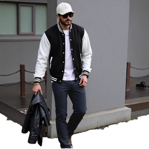 Chaqueta Bomber de Béisbol para Hombre, Estilo Transfronterizo, Primavera Otoño, Forro Polar, Clásica, Holgada, Casual, con Botones y Estampado de Corazones - Product Image 1