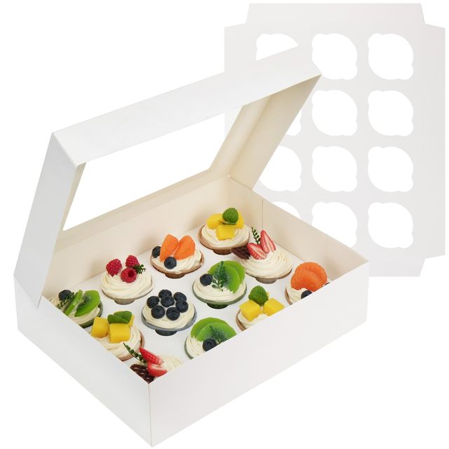 Factory Custom Cardboard White Cake With Window Packing Box 12 Hole Baking Cupcake Box
