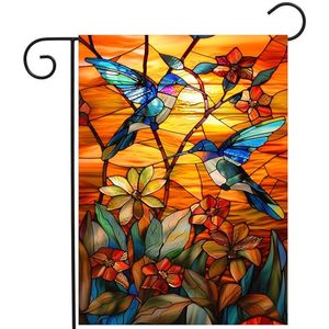 Bandera de Jardín/Patio de Poliéster Duradero con Diseño de Colibrí en Vidrio Estampado, Doble Cara, 12x18, Decoración Rústica para Exteriores, Primavera, Verano, Otoño - Product Image 1