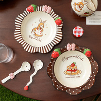 Vente en gros d'usine Ensemble d'assiettes bol en céramique lapin Vaisselle couleur sous glaçure Ensemble de vaisselle en céramique de haute qualité