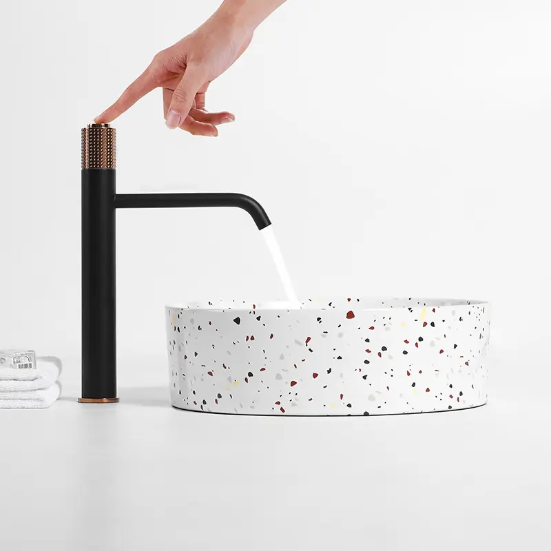 Desain unik wastafel bulat berwarna-warni wastafel tangan Terrazzo buatan untuk kamar mandi