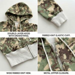Ensemble de sweats à capuche zippés personnalisés camouflage, coupe courte, prix bas, TKAN930D, mode, molleton lourd 100% coton, coupe ajustée, pour femmes - Product Image 2