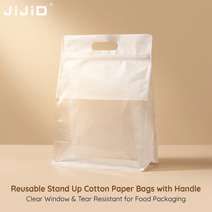 JIJID Handheld Window Cotton Paper Stand-up Zipper Bag Custom Food Packaging Pouch voor brood, snacks en cadeauverpakkingen - Product Image 2