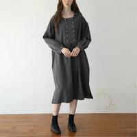 OEM bouton droit couleur unie Vintage Midi manches longues luxe femmes robe trapèze dames lin coton grande taille avec poches