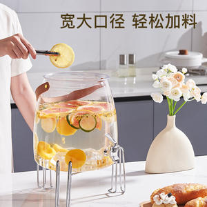 Jarra de agua de vidrio para el hogar con grifo, contenedor de bebidas frías de gran capacidad para jugo, té y fiestas. - Product Image 5