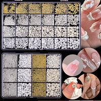 Kit de Décoration d'Ongles 12 ou 24 Grilles avec Strass, Rivets et Perles Blanches et Argentées Mixtes pour Manucure Transfrontalière