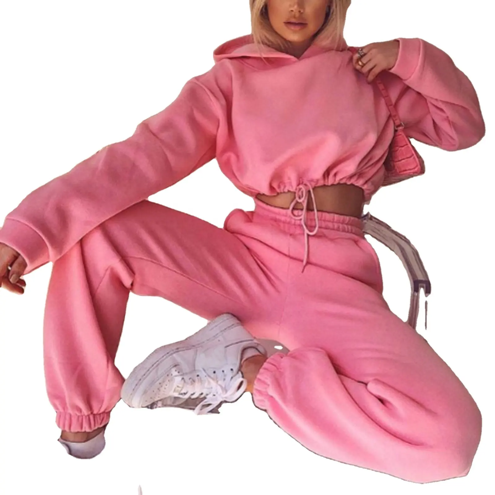 Tracksuits For Women's Hoodies Women Sweat Suits Pink Sweatshirt Girls Clothing Sets Sportswear Two Piece Jogger Crop Top