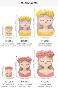 Vasi di piante unici Roogo Fashion Design resina succulenta vasi di testa grandi capelli lunghi ragazza pianta vaso per natale - Product Image 2