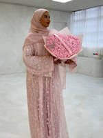 Ensemble Abaya Formelle Mexizo Brodé Floral et Perlé 2 Pièces avec Robe Intérieure pour Femmes Musulmanes – Robe de Soirée Islamique Modeste de Dubaï