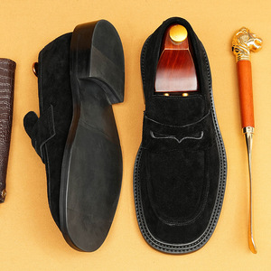 Zapatos de Vestir Negros de Ante Sintético para Hombre, con Punta Cuadrada, Sin Cordones, para Todas las Temporadas, Color Sólido, Suela de Goma, Envío Directo - Product Image 3