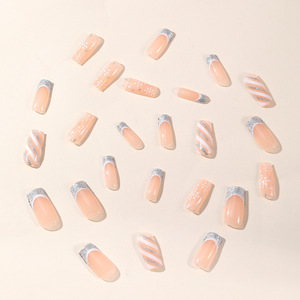 Sra. Miemie 24 piezas polvo brillante borde francés copo de nieve con patrón de rejilla blanca parche de uñas desmontable - Product Image 2