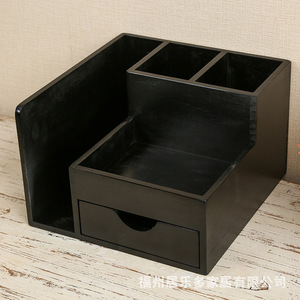 Desktop Wooden Storage Box With Compartments For Office Study Bedroom Stationery And Miscellaneous Items Solid Wood Rectangle - Product Image 4