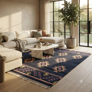 Tapis en laine et jute tissé à la main |   Tapis géométrique tribal bohème sud-ouest pour la décoration de la maison de campagne, du salon, de la chambre, du couloir et de l'entrée - Product Image 5