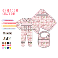 Nouveau-né personnalisé Noël motif conception couverture bavoir Onesie 3 pièces ensemble infantile bébé filles smocké body barboteuse