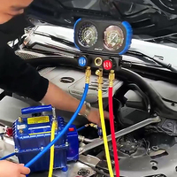 Kit de manomètres 3 voies pour réfrigérants R22, R134, R404, R407, collecteur de climatisation automobile à 3 vannes avec flexibles de 1,5 m et adaptateurs R134a pour robinet de canette