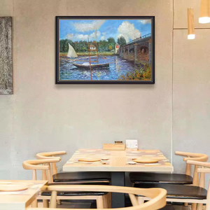 Tái tạo bức tranh sơn dầu phong cảnh nổi tiếng <span class=keywords><strong>Monet</strong></span>: Thuyền buồm vẽ tay trên hồ cho phòng trưng bày nghệ thuật. - Product Image 4